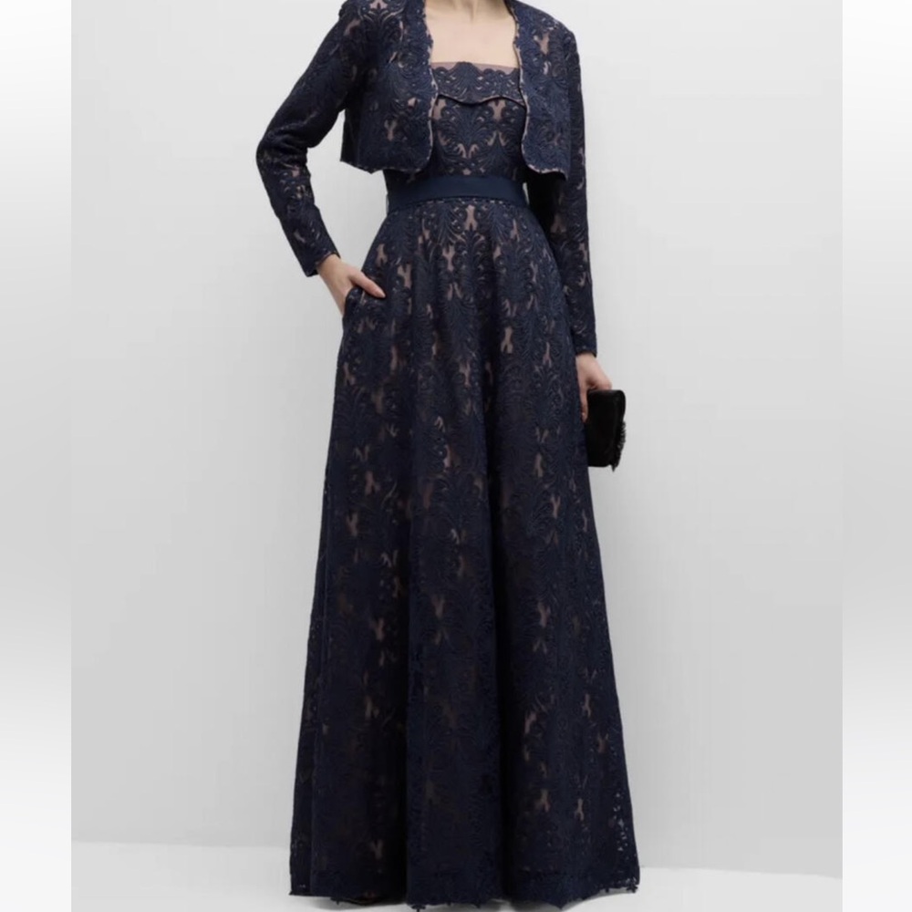 Tadashi Shoji Navy Strapless Dress with Jacket BLACK TIE WEDDING / MOB / MOG